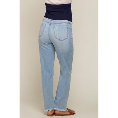 PinkBlush Light Blue Distressed Frayed Hem Maternity Jeans - image 4