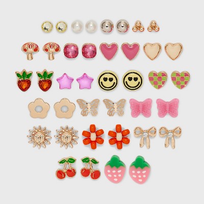 Image of Girls' 20pk Earring Set with Bows Strawberries Hearts - art class™