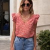 Amaryllis Women's Floral Print V-Neck Ruffle Sleeve Top with Soft Drape and Feminine Silhouette - 2 of 4