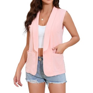 Clearlove Womens Sleeveless Blazer Vest Open Front Casual Long Cardigan Summer Spring Singal Button Blazer Jacket with Pockets - 1 of 4