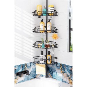 Aoibox 4-Tier Rustproof Shower Caddy Tension Pole, Bathroom Corner Shelf Organizer for Renters, No Drill Large Shampoo Storage Rack - 1 of 4