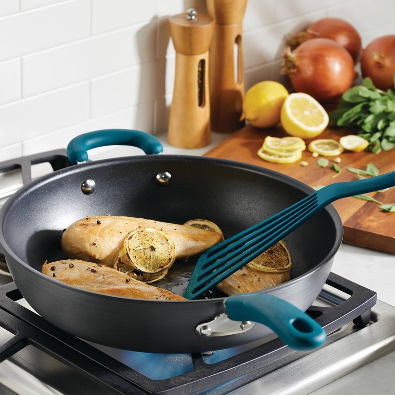 Rachael Ray Create Delicious 12.5" Hard-Anodized Aluminum Nonstick Deep Skillet Teal Handle, 5 of 6
