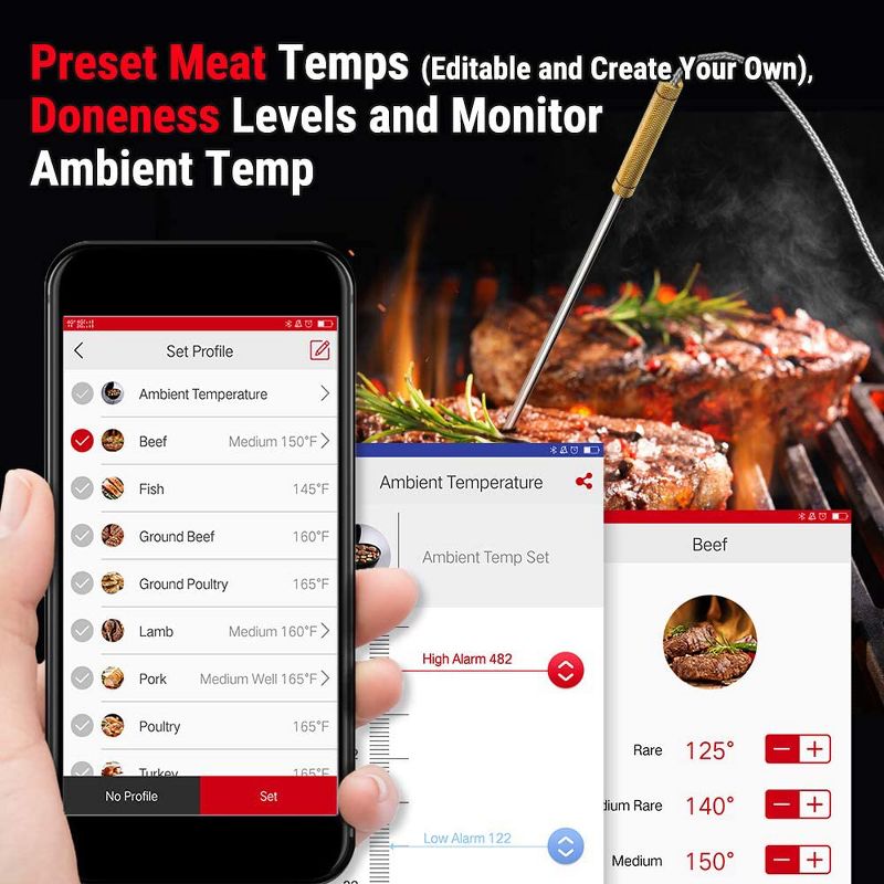 ThermoPro TP25W Bluetooth Meat Thermometer with 500FT Wireless Range 4-Probe Android/iOS Compatible Smart Grill Smoker Thermometer, 3 of 7
