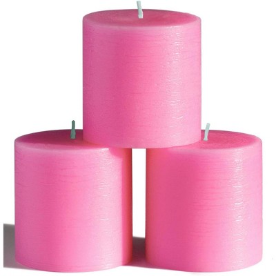 3x3 Pillar Candles Set of 3 - Rustic Unscented Hot Pink Candles for Home Decor, Weddings, Gender Reveal Parties