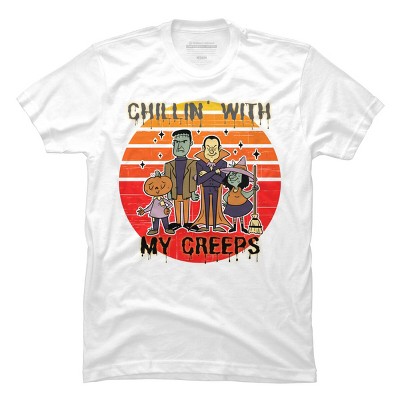 Men's Design By Humans Chillin with my creeps 80's style halloween characters By MerchHQ T-Shirt