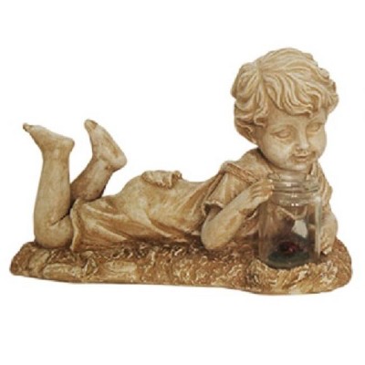 Northlight 14" Distressed Almond Brown Lounging Boy Solar Powered LED Lighted Outdoor Patio Garden Statue