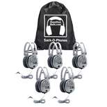 HamiltonBuhl Sack-O-Phones, 5 SC7V Deluxe Headphones with Volume Control in a Carry Bag