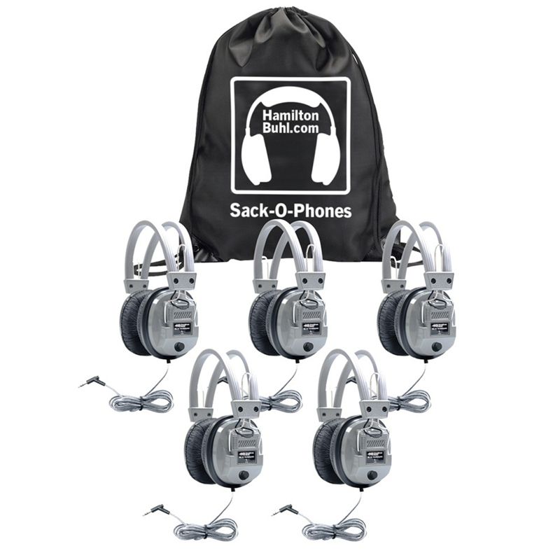 HamiltonBuhl Sack-O-Phones, 5 SC7V Deluxe Headphones with Volume Control in a Carry Bag, 1 of 4