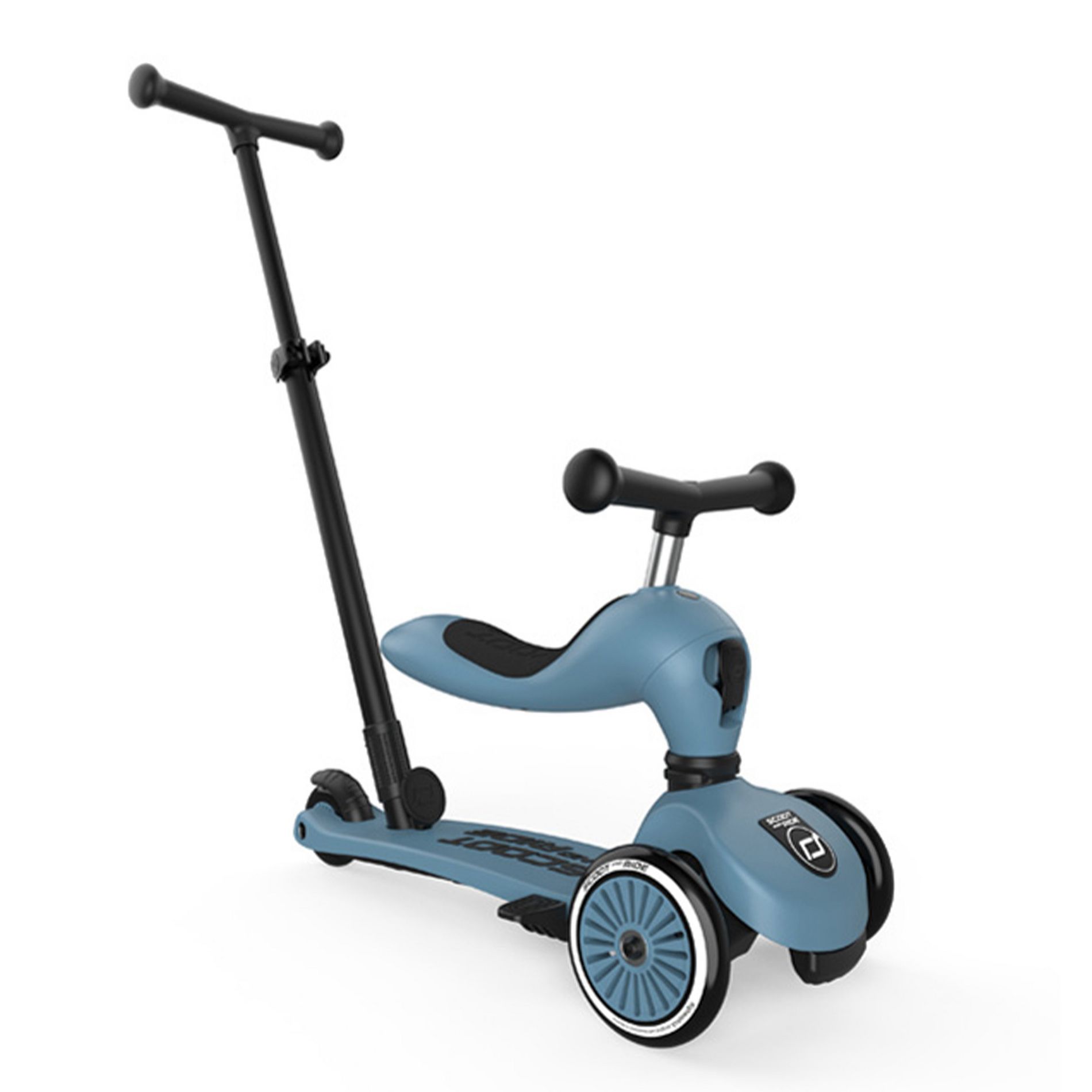 Scoot & Ride 2-in-1 Ride-On and Stand Push Kids Scooter with Adult Parent Push Bar for Toddlers Age 1 to 5, Highwaykick 1 Push & Go, Steel