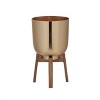 Round Metal Planter with Wooden Stand (Set of 2) - 3 of 4