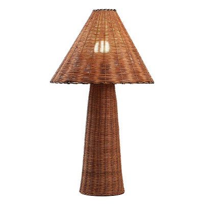 JONATHAN Y Kara 26.5" Modern Coastal Woven Rattan Tapered Cylinder LED Table Lamp