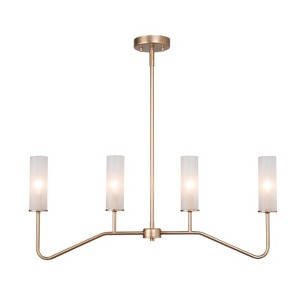 LNC Trend 4-Lights 32" Modern Linear Kitchen Island Pendant  Lights, Matte Gold with 4 Frosted Cylinder Glass Shades - 1 of 4