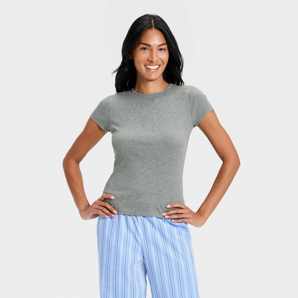 Women's Modern Ribbed T-Shirt - A New Day™ Gray M