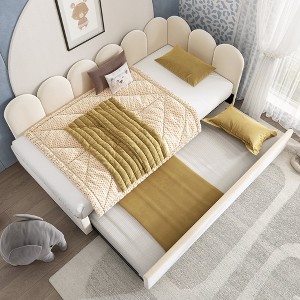 Twin Velvet Daybed with Pull-out Trundle, L-shaped Corner Sofa Bed Frame with Metal Slats Support for Bedroom/Guest Room, No Box Spring Needed - 1 of 4