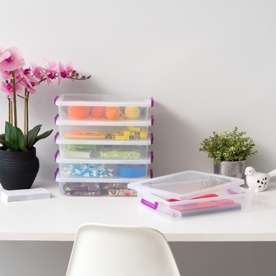Clear Stackable Plastic Storage Bins with Purple Lids, 6 Pack