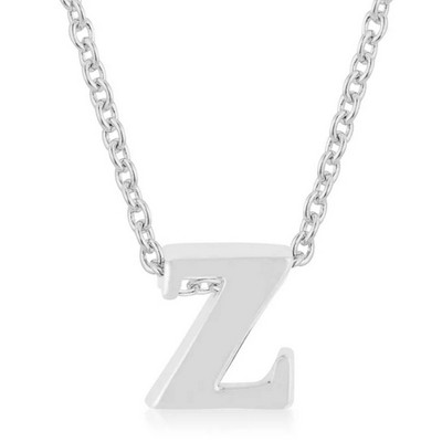 ShineHigh Rhodium Plated Stainless Steel Initial Pendant Necklace with 18" Chain + 2" Extender – Letters O, Q, U, X, Y, Z
