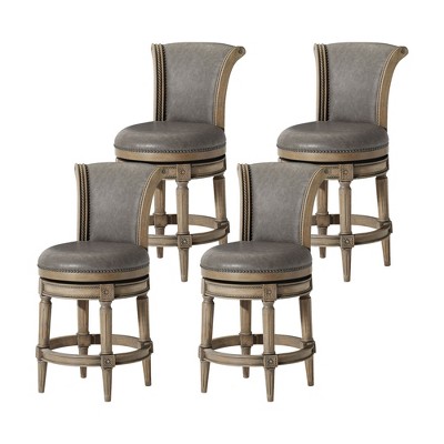 Maven Lane Pullman Upholstered Kitchen Stool with Vegan Leather Cushion Seat, Set of 4