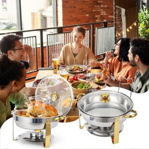 MilleLoom Chafing Dish Buffet Set , 5QT Food Servers and Warmers Stainless Steel Round Chafing Dishes with Glass Lid & Lid Holder for Parties - 1 of 4