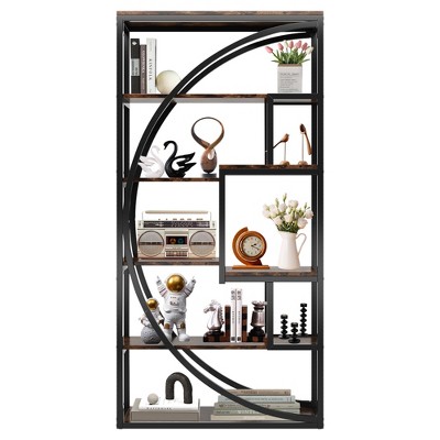 Lirago Brown 8 Shelf Industrial Bookshelf 31.5x11.8x70.8 Particle Board Metal Frame Bookcase