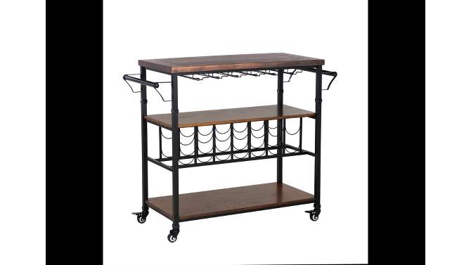 Austin Metal and Wood Wine Cart Wine Bottle and Glass Storage Locking Wheels Brown/Black - Linon, 2 of 12, play video