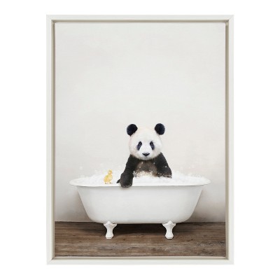 Whimsical Panda in Bathtub White Canvas Print 18" x 24"