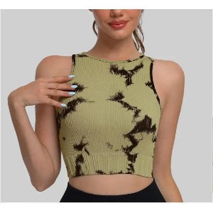 Women's Four-Way Stretch Yoga Vest Tie-Dye Spandex Crop Top for Pilates Fitness Solid Lightweight Breathable Seamless for Girls - 1 of 1