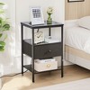 VECELO Nightstand with Charging Station, End Table with Fabric Drawer for Bedroom or Living Room, 2 USB Ports & AC Outlets, Brown/Black/White - 2 of 4