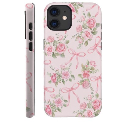 BONGEEK Generic Case Compatible with iPhone 11,Scratch Resistant Hybrid 2-Layer Hard Shell Phone Case,Bows Roses Pink Ribbon Aesthetic