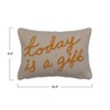 Storied Home Embroidered Cotton Lumbar Pillow with "Today Is A Gift" Design, Cream and Mustard - 2 of 4