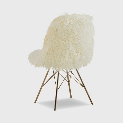 Remy White Faux Fur Slipper Chair with Gold Metal Base