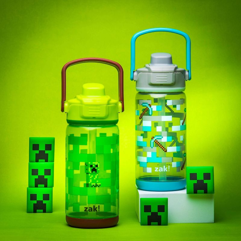 Zak Designs 16oz Plastic Kids&#39; Water Bottle with Bumper and Antimicrobial Spout &#39;Minecraft&#39;, 5 of 8