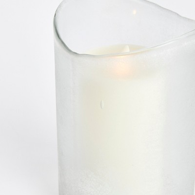 White Frosted Glass Flameless LED Hurricane Candle Holder