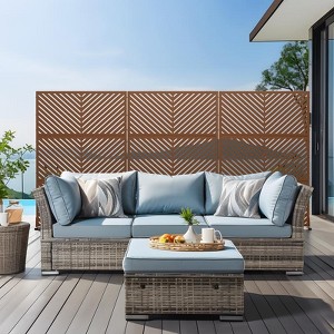 Pexfix 72 x 47 Inch Metal Privacy Screen Freestanding Outdoor Divider Panel For Patio Deck Balcony Heavy Duty Base Weatherproof Brown Parallel - 1 of 4