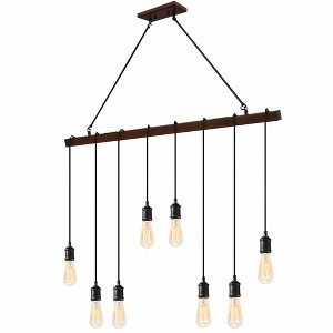 Tangkula Industrial Multi Pendant Light, 8-Light Iron Rustic Island Chandelier, Suspension Line Can Be Adjusted Freely, Wood Painted Finish - 1 of 4