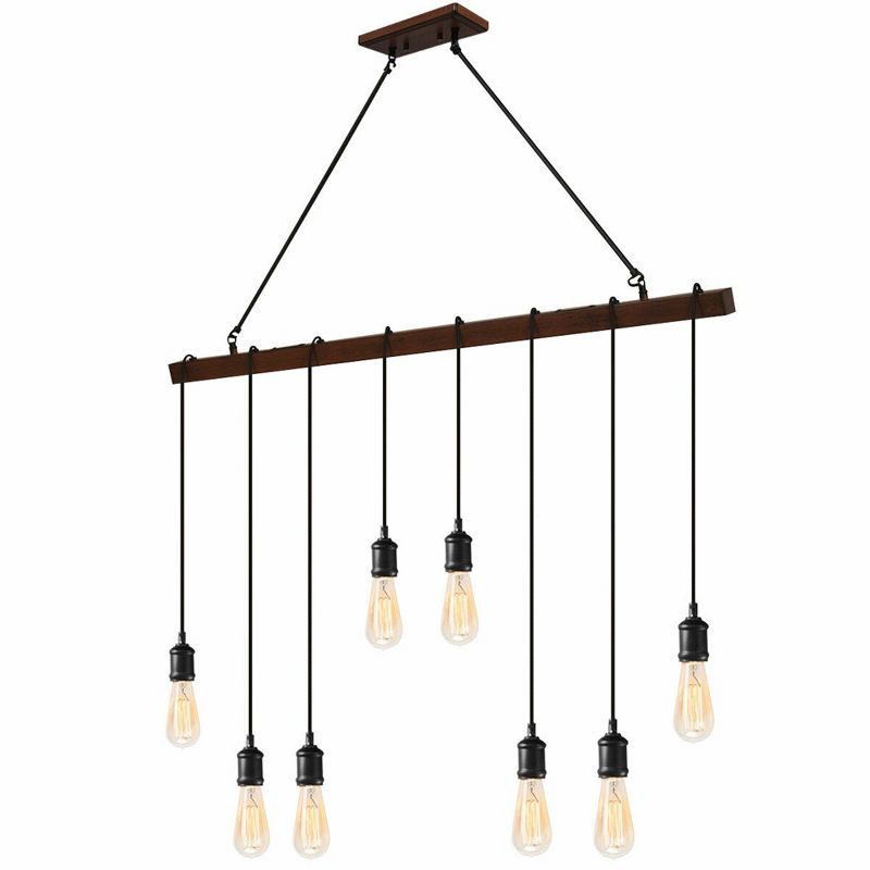 Costway 8-light Industrial Pendant Light Wood Hanging Chandelier Fixture for Home Decor, 1 of 11