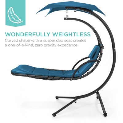 Peacock Blue Hanging Curved Chaise Lounge Chair with Canopy