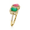 Ross-Simons 0.60 Carat Emerald and .50 Carat Pink Sapphire Toi Et Moi Ring With .26 ct. t.w. Diamonds in 14kt Yellow Gold - 3 of 4