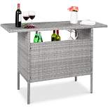 Best Choice Products Outdoor Patio Wicker Bar Counter Table w/ 2 Steel Shelves, 2 Sets of Rails