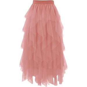 Women's A-Line Tulle Skirt - Tiered Midi Length with High Elastic Waist - 1 of 4