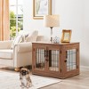 unipaws Wire Bar Dog Crate End Table – Double Doors, Wooden Furniture Style - 2 of 4