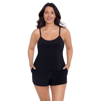 Women's Trimshaper Farrah Swim Romper - 18 - Black Multi : Target