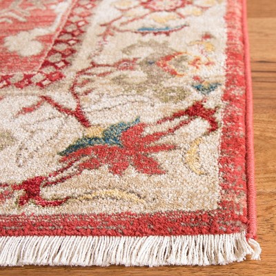 Kashan Red and Beige Synthetic Oriental Rectangular Rug