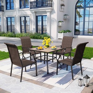 5pc Patio Dining Set with Rattan Arm Chairs & Square Faux Wood & Steel Tabletop - Captiva Designs - 1 of 4