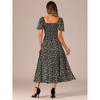 INSPIRE CHIC Women's Floral Square Tie Neck Split Smocked Puff Sleeves Maxi Dress - 4 of 4