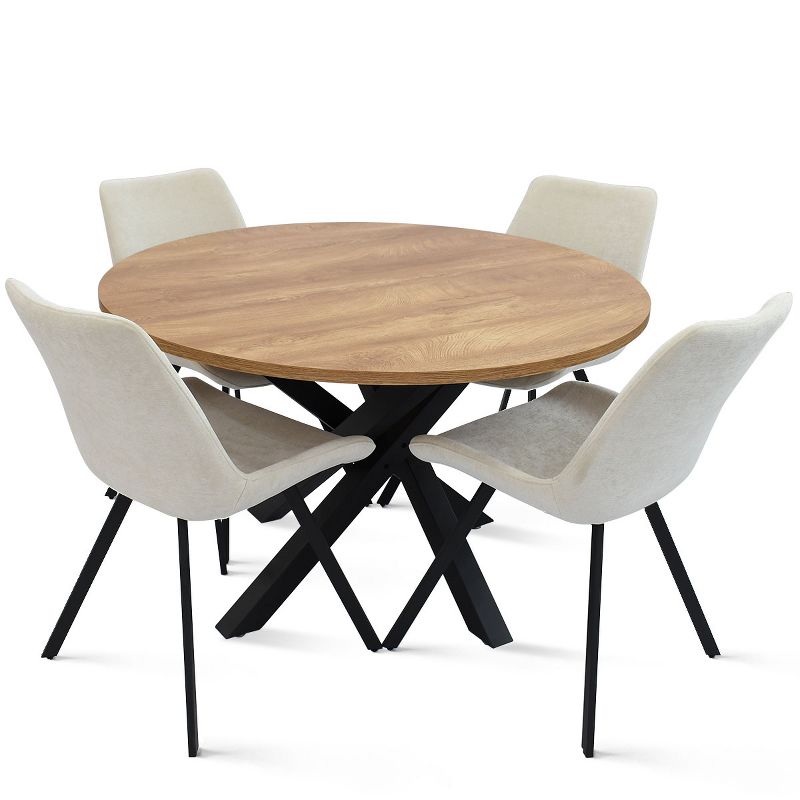 Robert+Kourtney 5-Piece Solid Black Round Dining Table Set with 4 Upholstered Dining Chairs with Black Legs-The Pop Maison, 2 of 9