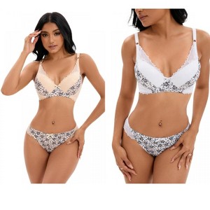 INSPIRE CHIC 2 Pcs Women's Floral Mesh Push-Up Underwire Lace Bra and Underwear Sets - 1 of 4
