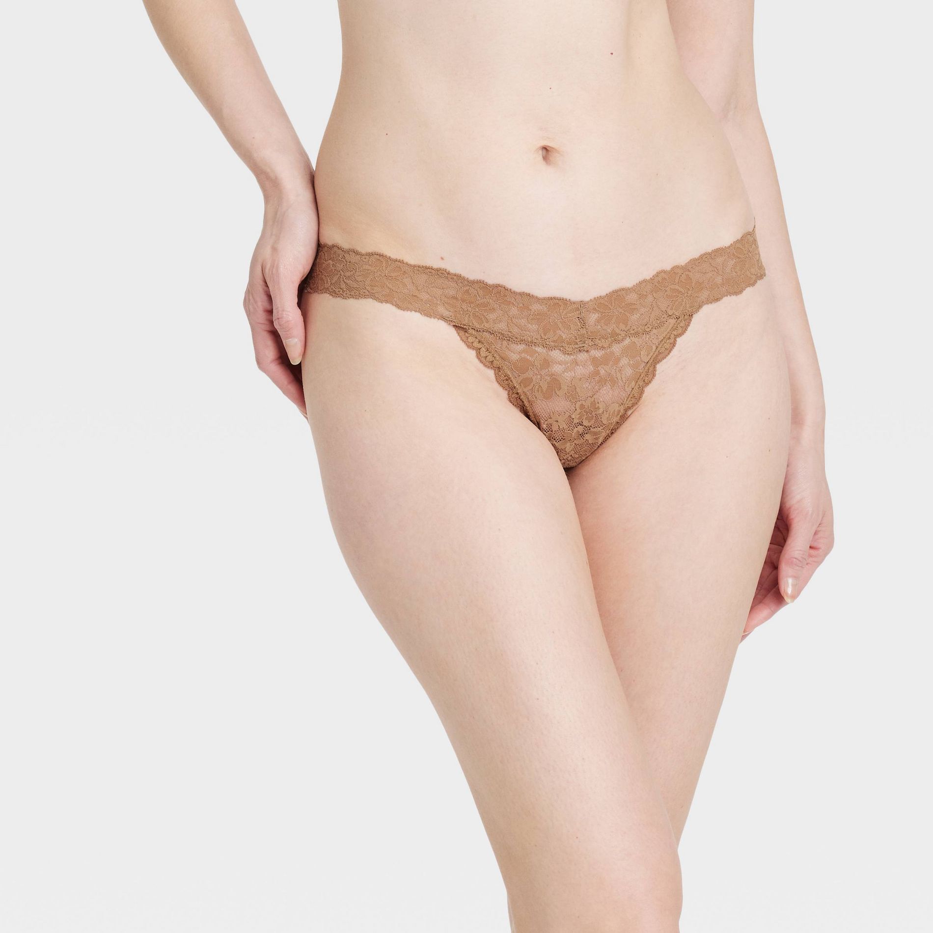 Women's Allover Lace Thong Underwear - Auden™ Camel M: Mid Rise, Pull-On, Cotton Gusset