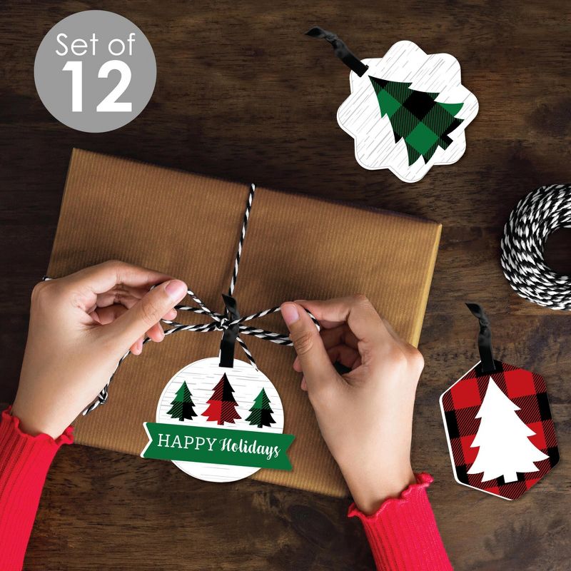 Big Dot of Happiness Holiday Plaid Trees - Assorted Hanging Buffalo Plaid Christmas Party Favor Tags - Gift Tag Toppers - 12 Ct, 2 of 9