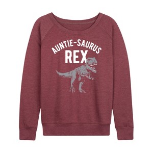 Women's - Instant Message - Auntie-Saurus Lightweight French Terry Wide Neck Long Sleeve Graphic Shirt - 1 of 4