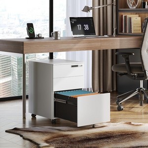 3-Drawer Mobile File Cabinet with Smart Lock, Pre-Assembled Steel Pedestal Under Desk - 1 of 4